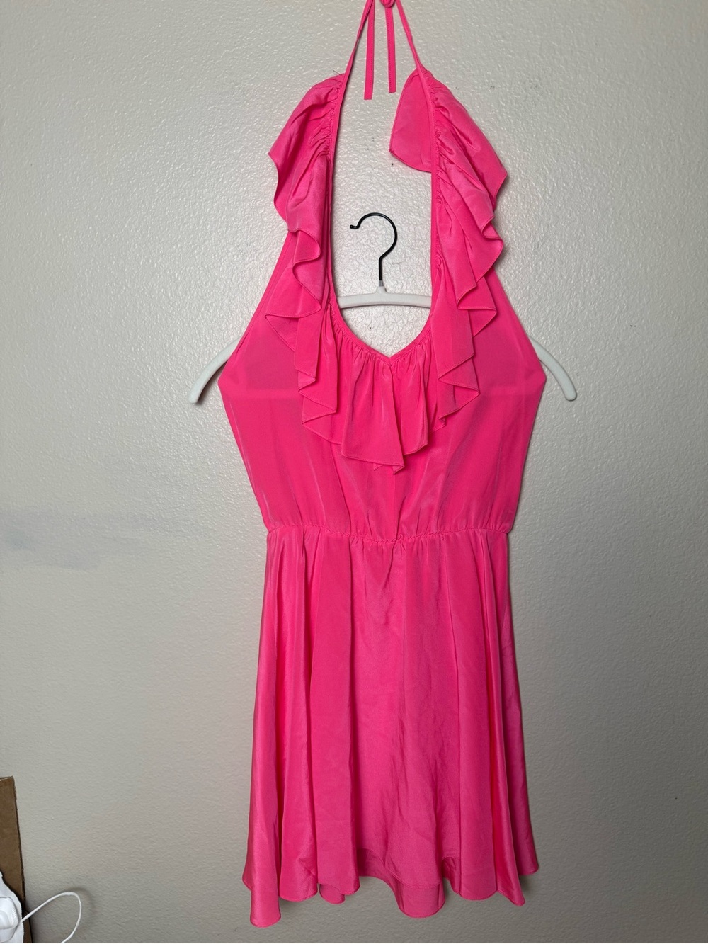 Amanda Uprichard Hot Pink Ruffle Halter Mini Dress